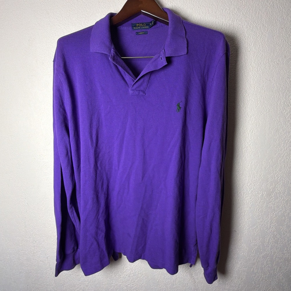 Polo Ralph Lauren men's long sleeve polo shirt sz XLarge purple Green Logo